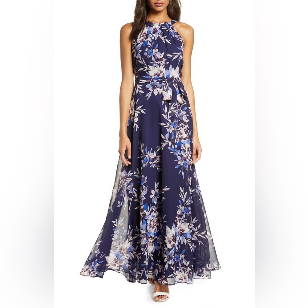 Eliza J Navy Floral Halter Maxi Dress